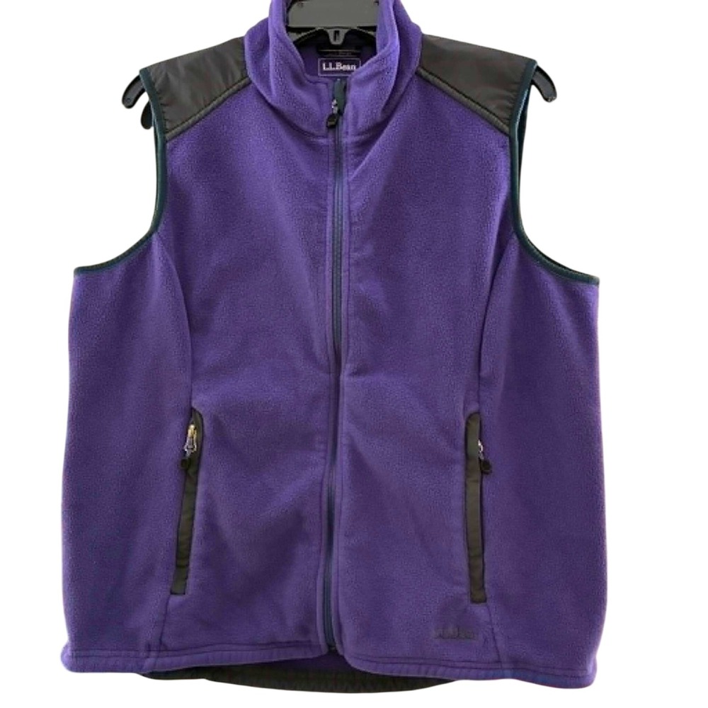 LL Bean Fleece Vest Mens L Purple Full Zip Nylon Overlay Gorpcore Outdoor Hiking